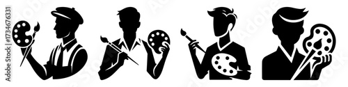 Artist Silhouettes: Creative Professionals with Paintbrushes and Palettes.
