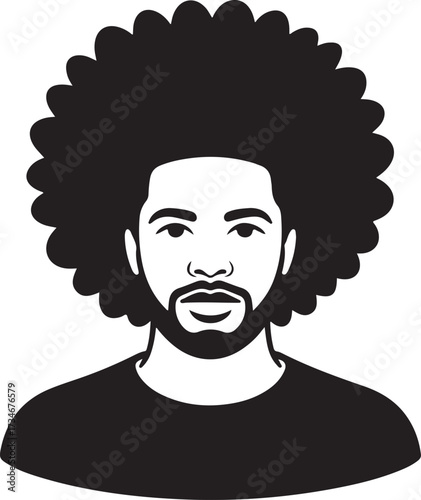 Stylized silhouette of a man with a large afro hairstyle and beard
