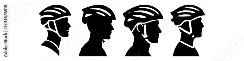 Cycling helmet silhouettes in profile safety gear for cyclists.