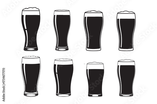An isolated cold glass of yellow lager beer with foam and froth on a white background