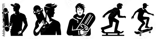 Skateboarders in Action: Silhouettes of Skateboarding Enthusiasts.