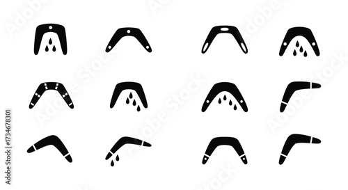 Collection of black and white boomerang shapes in various orientations