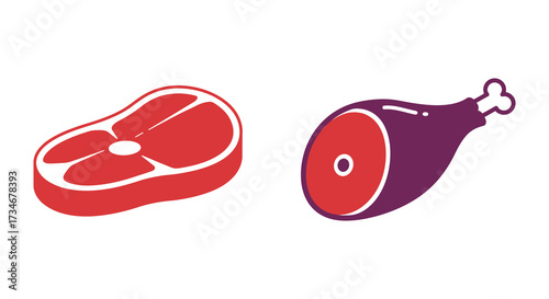 Illustrative depiction of two different cuts of meat in vibrant colors