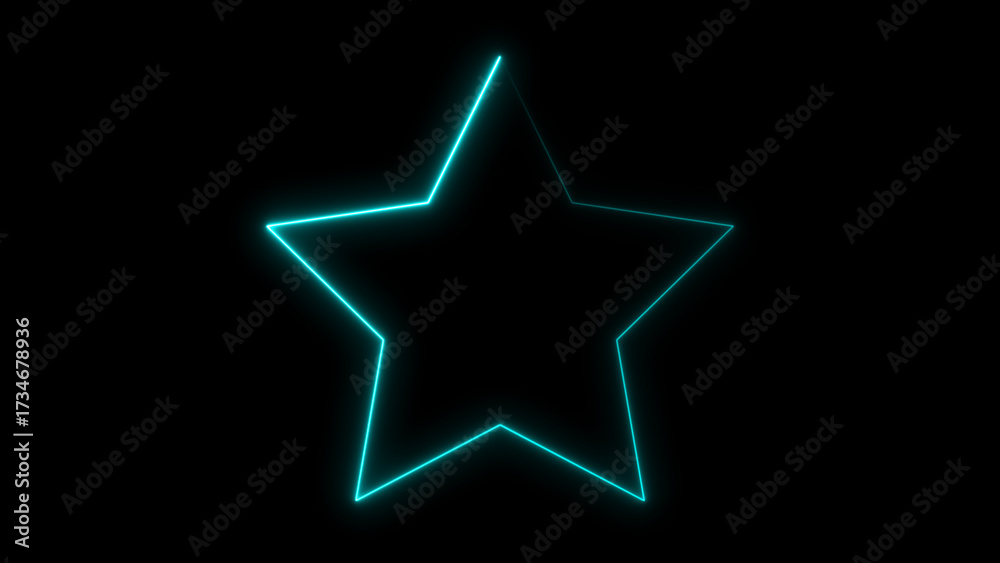Obraz premium Glowing Neon Star Outline on Black Background, Bright Light Blue Star Shape
