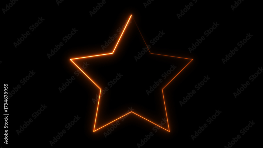 Obraz premium Glowing Neon Star Outline on Black Background, Bright Orange Light Star Shape