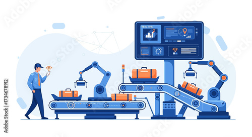 Automated baggage handling system controlled by worker using mobile technology demonstrates modern