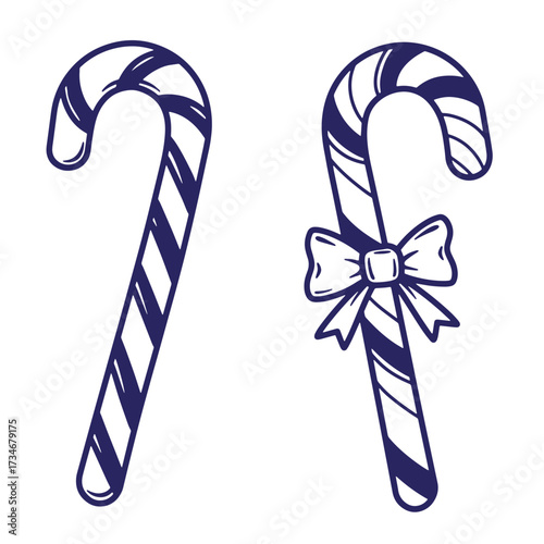 Two hand drawn candy cane designs festive holiday season christmas decoration illustration