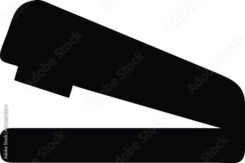 A black office stapler shown from an angled view, a simple tool for fastening papers together in a business or home office.