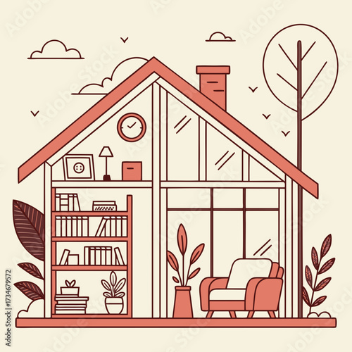 illustration of a house in the forest