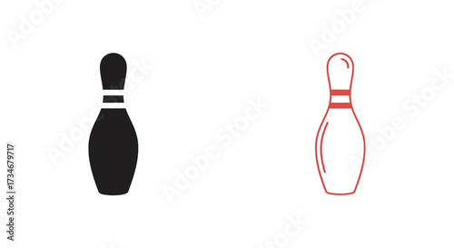 Black and red bowling pin icons side by side on white