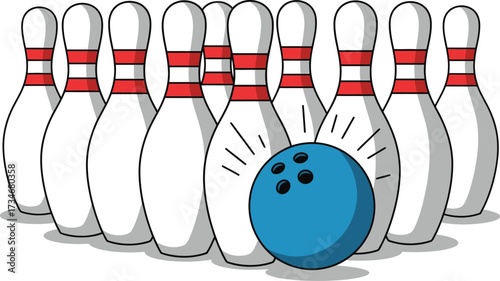Bowling pins and ball ready for strike fun and game recreation flat design vector illustration white background