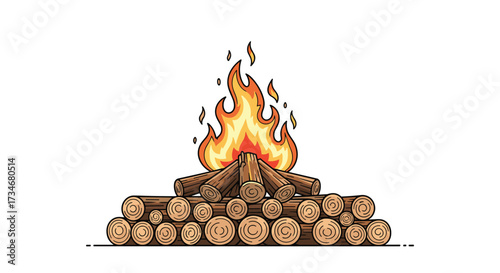 A warm and inviting campfire burning brightly with logs stacked neatly for a cozy outdoor experience.