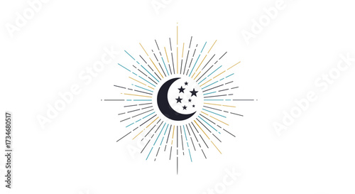 A celestial crescent moon and starry night sky design representing dreams and wonder.