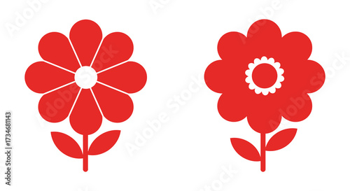 Simple red flower illustrations with stems and petals minimalist design