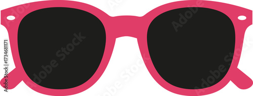 Stylish bright pink sunglasses with dark lenses for fashionable protection and summer fun flat design vector illustration white background