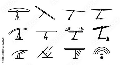 Collection of various black and white antenna and signal icons displayed