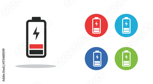 Battery charge levels illustrated with various colored icons and states