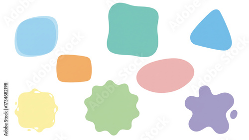Colorful abstract shapes in pastel shades on white background  