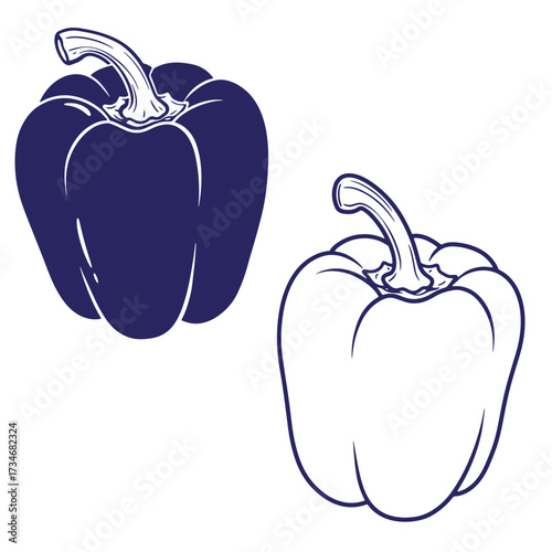 Two stylized bell peppers outlined in dark blue and white illustration on a simple background