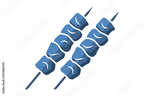 Vector art of two skewers of cubed meat, , presented in a simple yet appetizing vector illustration with subtle shading and clean lines for culinary designs
