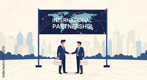Global collaboration: Businessmen seal international partnership for mutual success