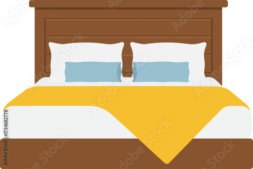 Cozy bedroom scene with a comfortable bed and warm yellow blanket ideal for rest flat design vector illustration white background