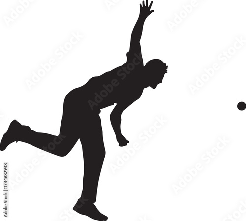 Black silhouette of a male cricket bowler in the action of throwing a ball on a white background vector