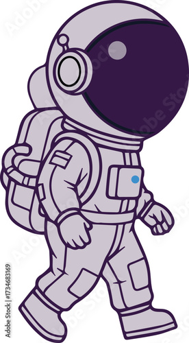 Vector art of an astronaut walking in space, wearing a spacesuit and backpack, a brave explorer venturing into the unknown cosmos
