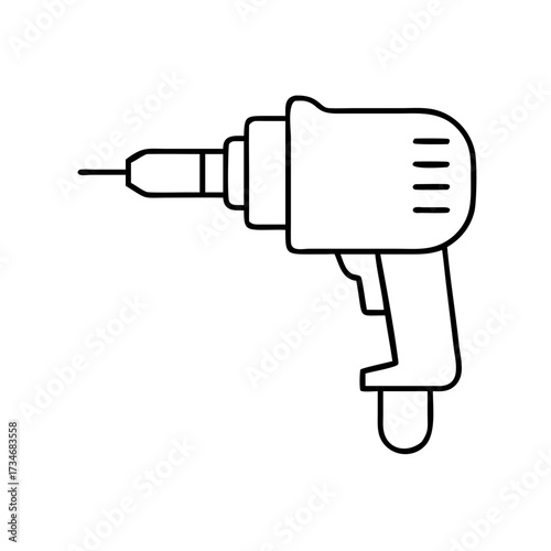 Vector art of outline icon of a power drill, representing construction, diy, tools, and repair