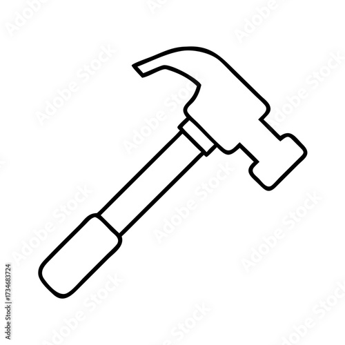 Vector art of a simple black and white outline illustration of a claw hammer, isolated on a, showcasing its basic shape and design for use in various graphic and design projects