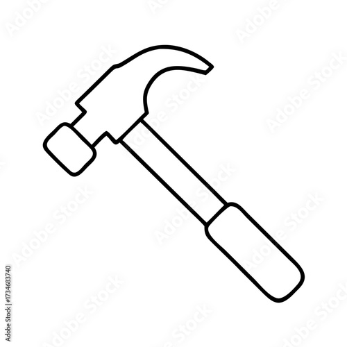 Vector art of an isolated black outline of a claw hammer on a, presented as a clean vector graphic, suitable for use in various creative and technical applications