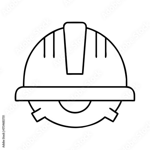 Vector art of a simple black and white line drawing of a hard hat, a piece of personal protective equipment worn to protect the head from injury, isolated on a