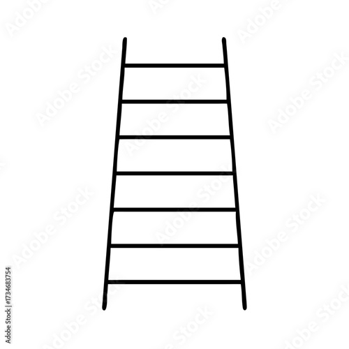 Vector art of a simple black outline drawing of a ladder with seven rungs, isolated on a, representing a tool for climbing and reaching higher places