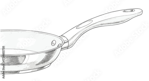 Metallic frying pan sketch, kitchen utensil, cooking equipment