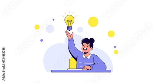 Illustration of a person reaching for a lightbulb symbolizing idea generation concept