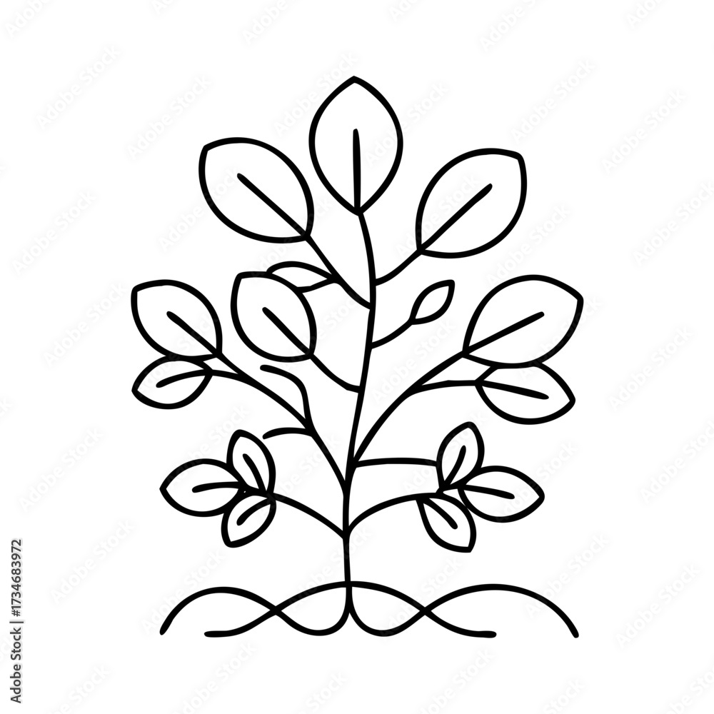 Obraz premium Vector art of a charming handdrawn illustration of a small plant with leaves and roots, set against a stark, suitable for themes of growth, nature, and organic elements