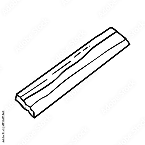 Vector art of a simple line drawing of a piece of wood, isolated on a, showcasing its textured surface and rough edges, perfect for design elements or educational materials
