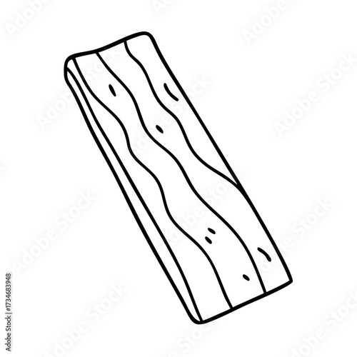 Vector art of a minimalist line art illustration of a wooden plank with distinct grain patterns, presented on a clean, ideal for various design applications and conceptual projects