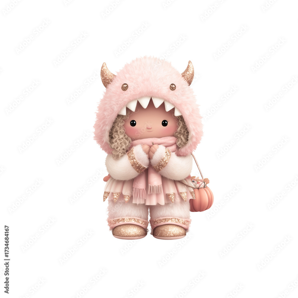 Fototapeta premium Little Girl in Pink Halloween Monster Dress – Transparent PNG