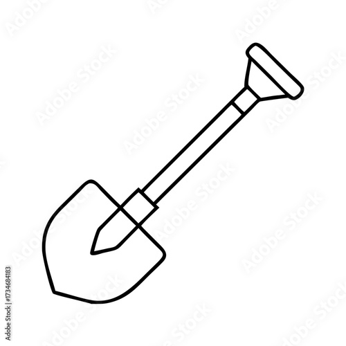 Vector art of line drawing of a shovel isolated on a, representing tools for digging, gardening, and construction work, a versatile graphic element