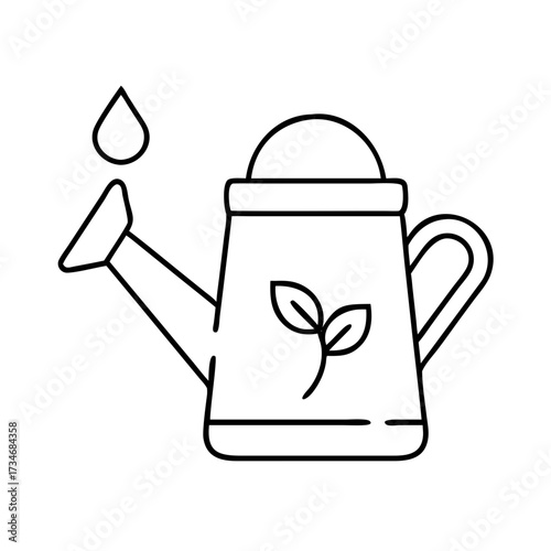 Vector art of line art icon of a watering can with a water drop falling from the spout, symbolizing watering