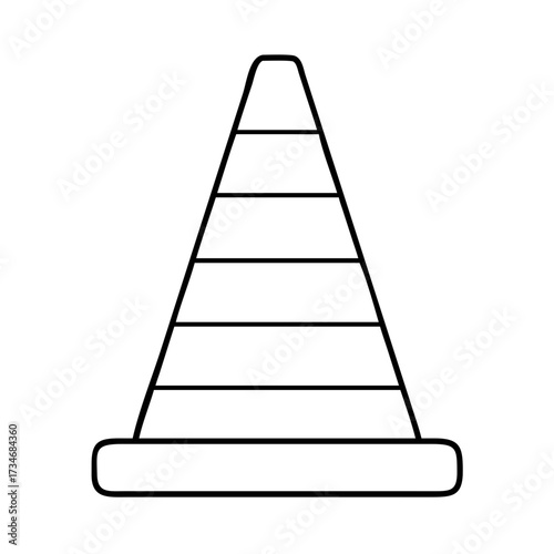 Vector art of a simple black and white line drawing of a traffic cone, isolated on a, representing safety and construction