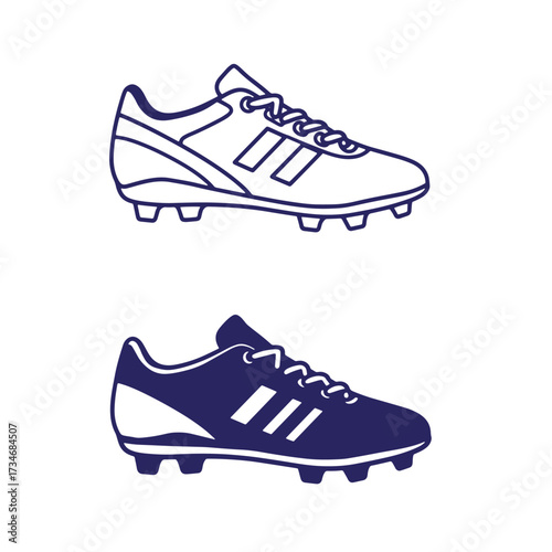 Two vector illustrations of soccer cleats in different color variations and designs