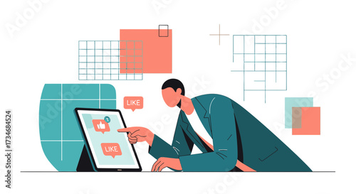 Illustration showcasing social media engagement and digital interaction in modern style