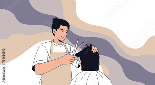 Illustrative depiction of a hairdresser meticulously cutting a client's hair in a salon setting