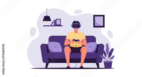 Immersive Virtual Reality Gaming Experience at Home with Comfortable and Modern Living Space