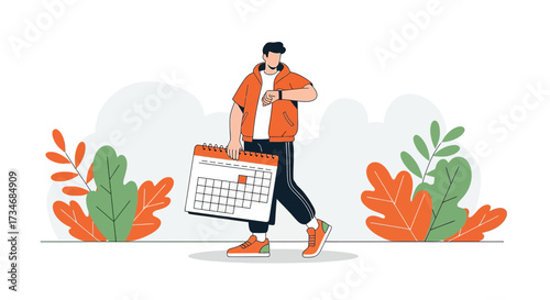 Man holding calendar checking time, illustrating schedule and appointment management skills and