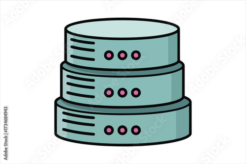 Vector art of a collection of six fluffy white clouds floating in a clear blue sky, creating a serene and peaceful atmosphere