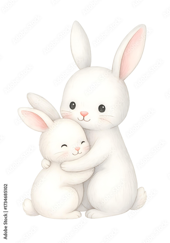 Obraz premium Watercolor Bunny Hug Clipart, Cute Rabbit Couple Illustration, Baby Shower Animal Art