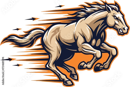 Dynamic running horse with motion trails, vector illustration